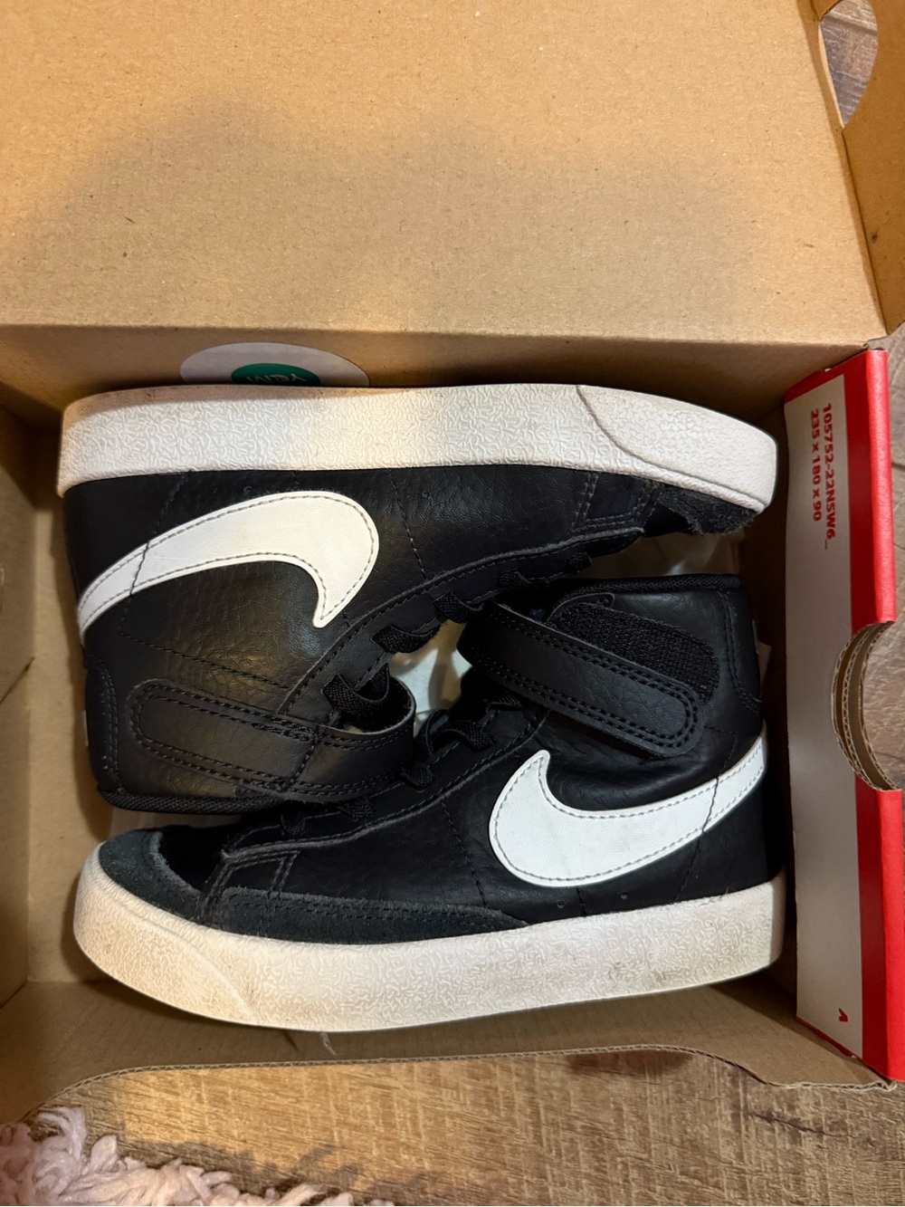 Nike Kids Black and White High-Top Sneakers with Velcro Strap